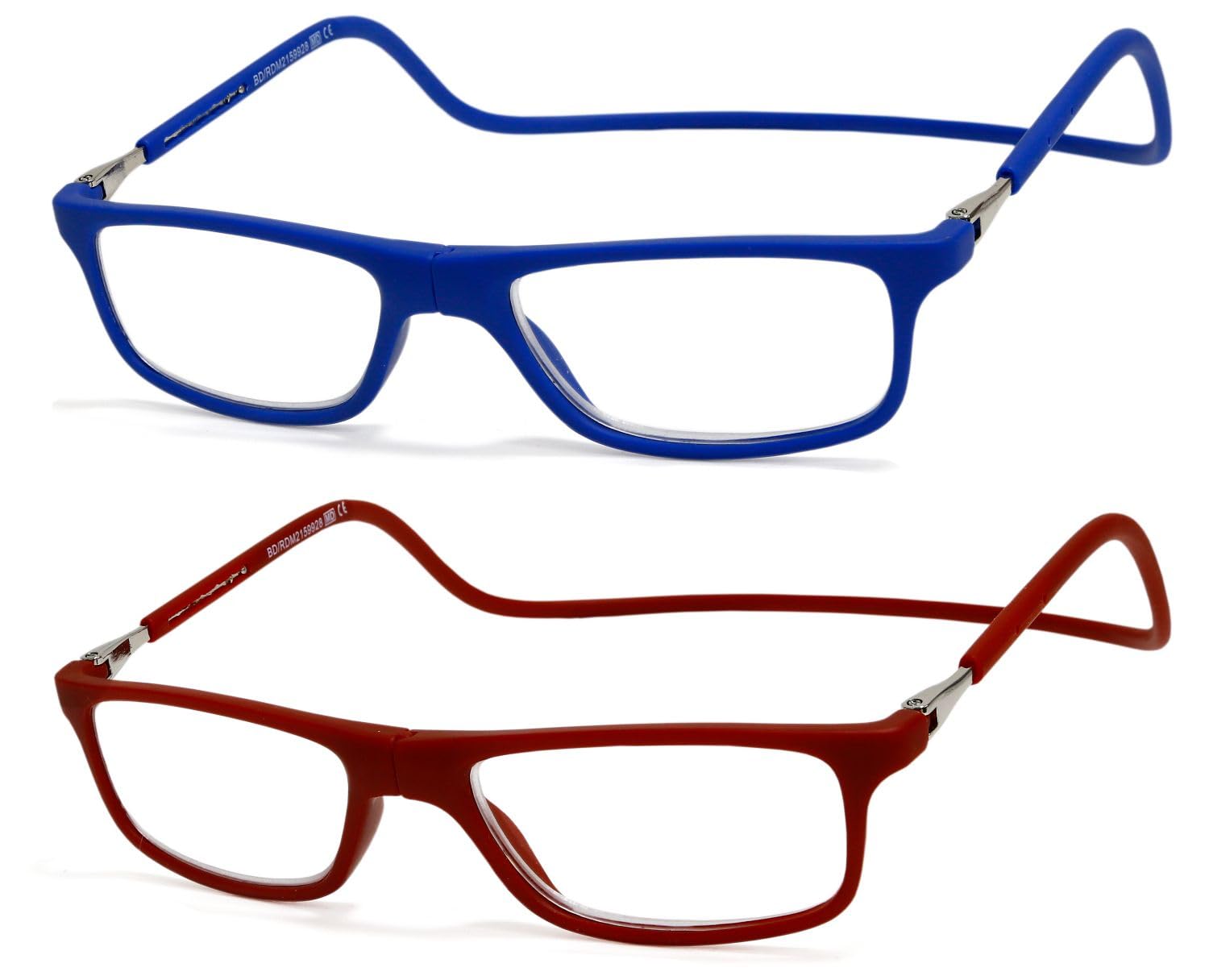 NEW VISION 2 Pack Occhiali Da Lettura con Calamita, Occhiali con Calamita Da Vista, Occhiali Calamitati Da Collo, Occhiali Lettura Calamita per Uomo e Donna NV2904 (C7+C8, 1.5, x)