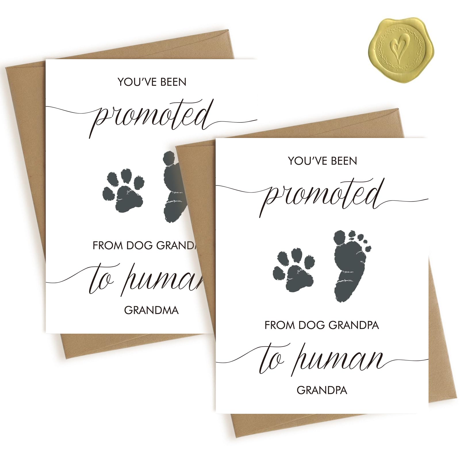 Pregnancy Announcement for Grandparents, Baby Announcement Card for Grandparents, Promoted from Dog Grandparents To Human Grandparents - Grandmother and Grandfather Set of 2