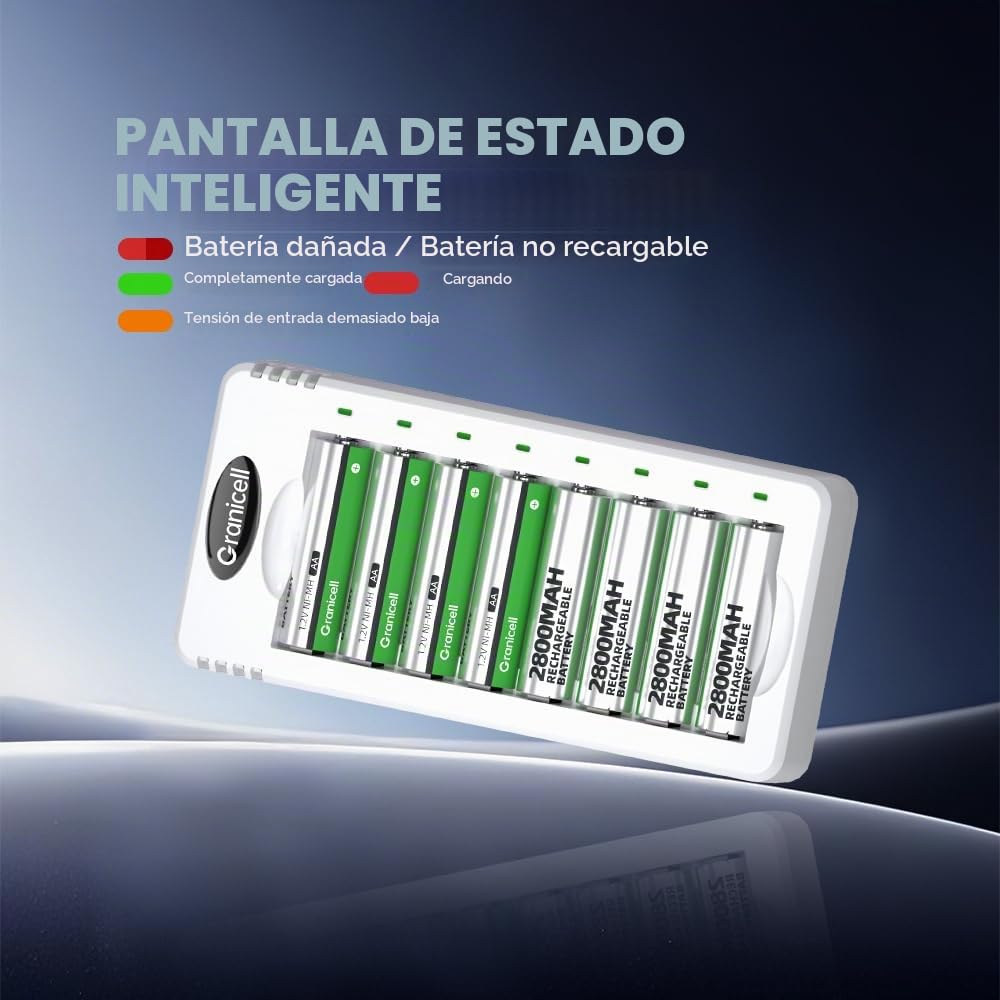 Granicell Kit de Carga 4 Pilas AA y 4 AAA Recargables NiMH con Cargador Rápido Incluido