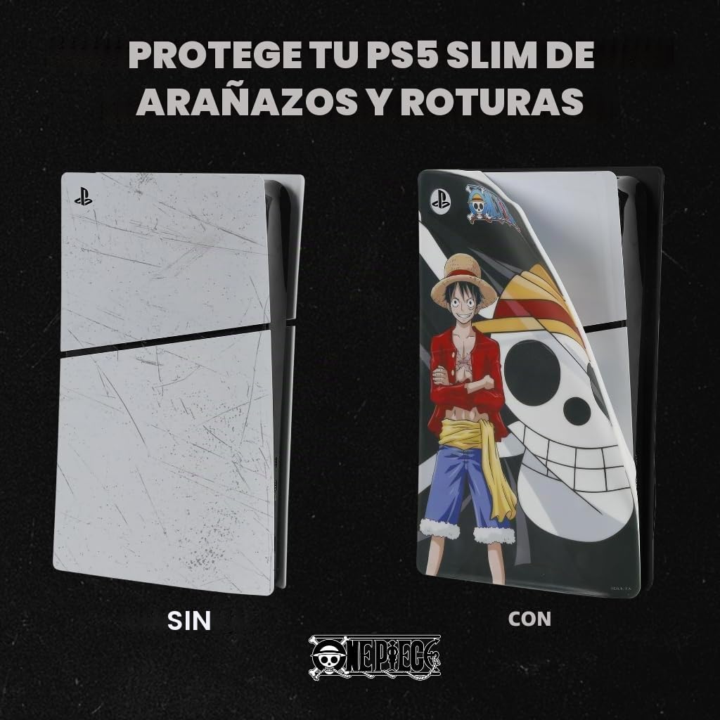 Konix One Piece - Funda Protectora para Consola PS5 Slim, Silicona, antigolpes, Resistente a los arañazos, diseño de Luffy, Color Negro