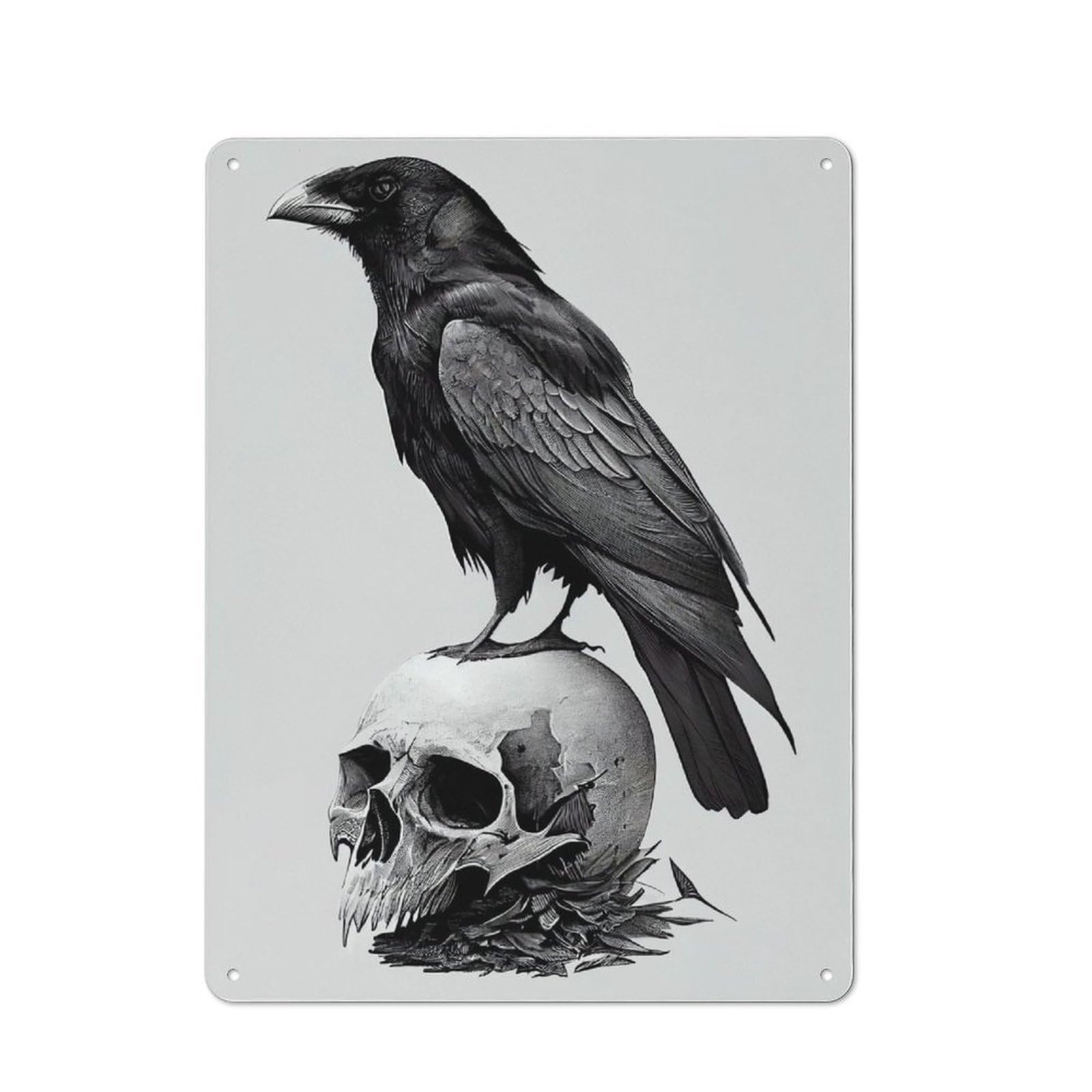 Junmoney Raven Skulls Printed Metal Sign 40X30cm For Pub Or Café, With Clear Industrial Wall Decor Character