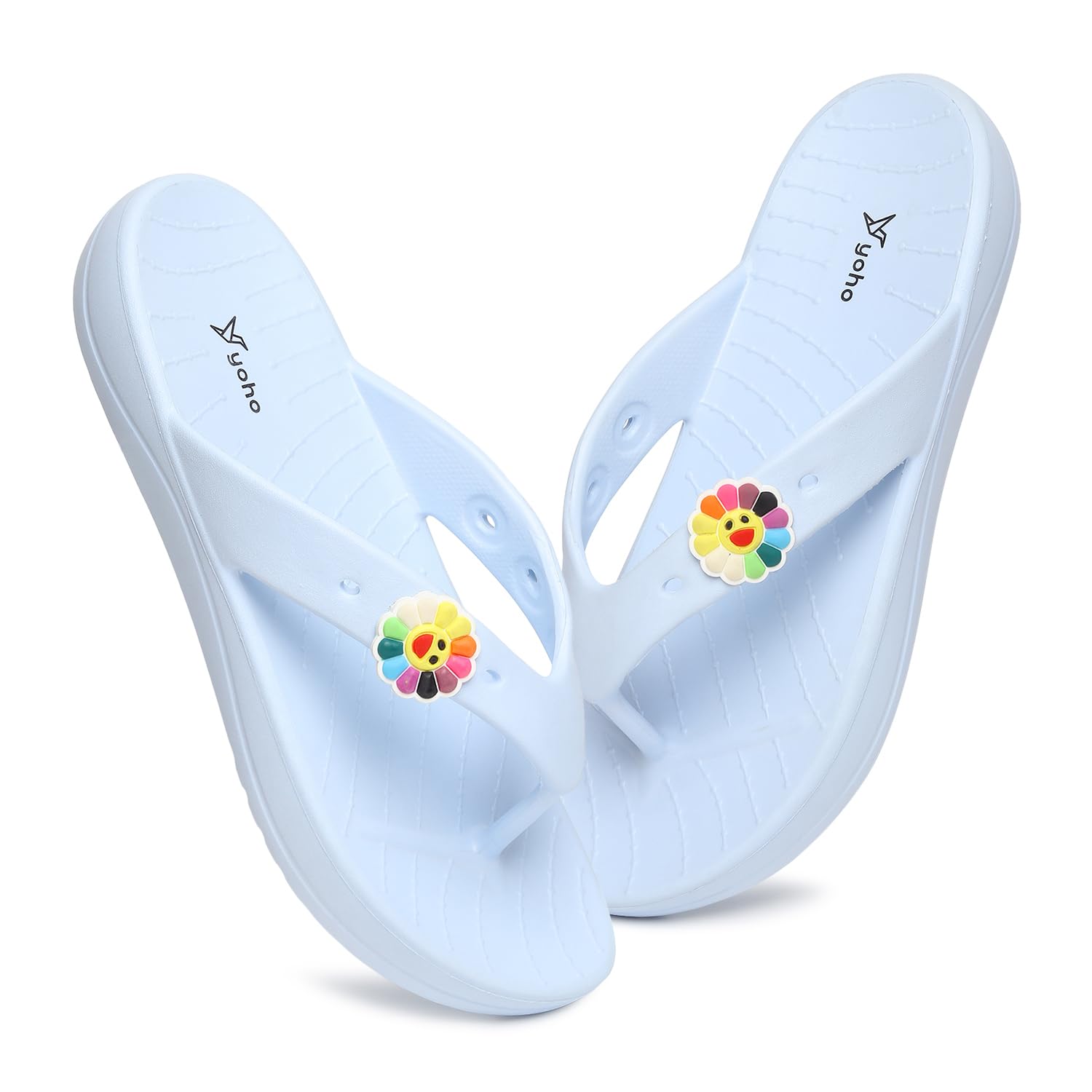 YOHO Women Slippers Drizzle Nova, Soft and Lightweight Flipflop Footwear for Woman with Charms, Home Wear Bathroom Chappal for ladies | Light Blue - UK 4