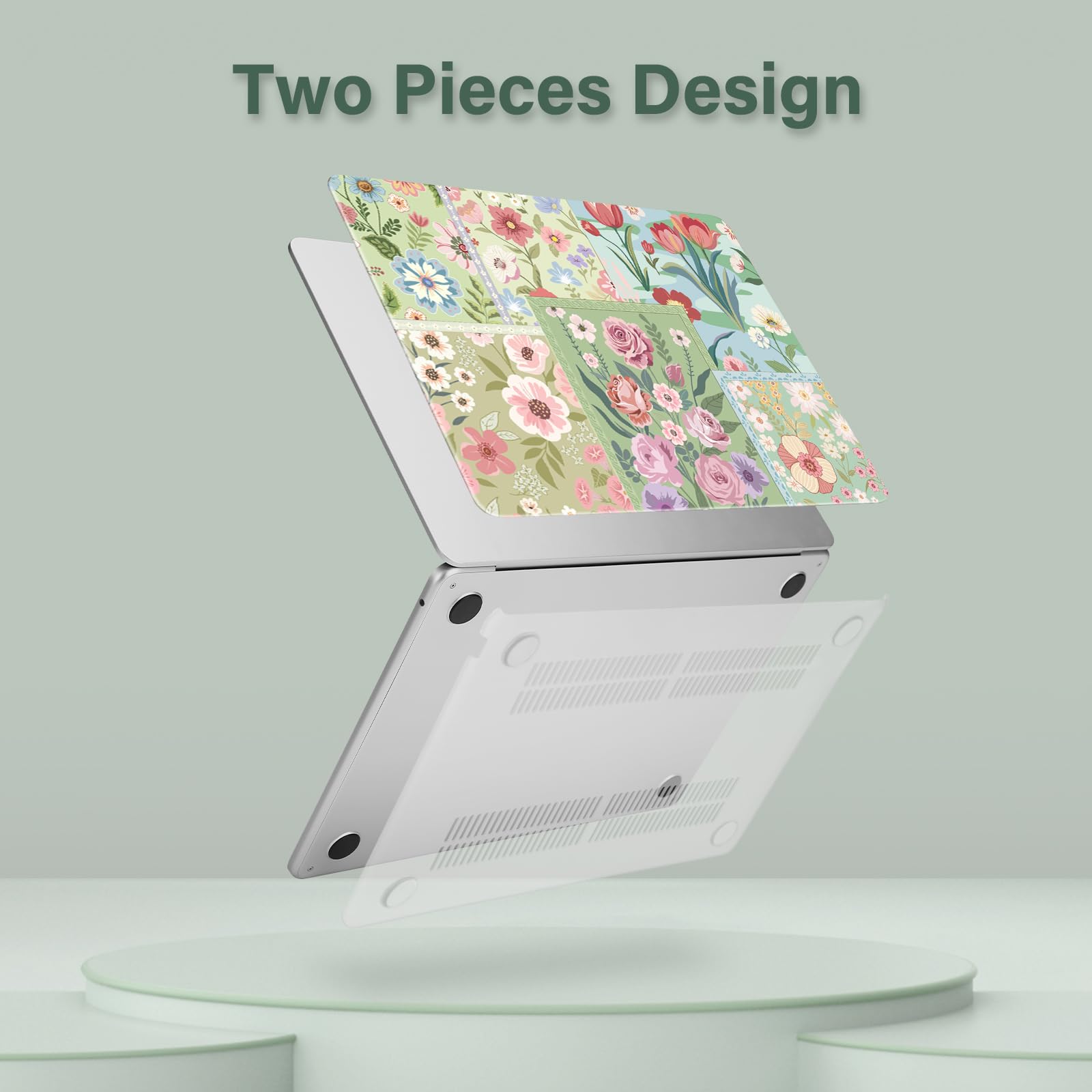 MOSISO Compatible avec MacBook Air 13 Pouces M5 M4 M3 M2 2026-2022 A3449 A3240 A3113 A2681,Fleurs Découpées Plastic Coque Rigide&Clavier Skin&Protecteur D'écran pour MacBook Air 13,6 Pouces,Vert