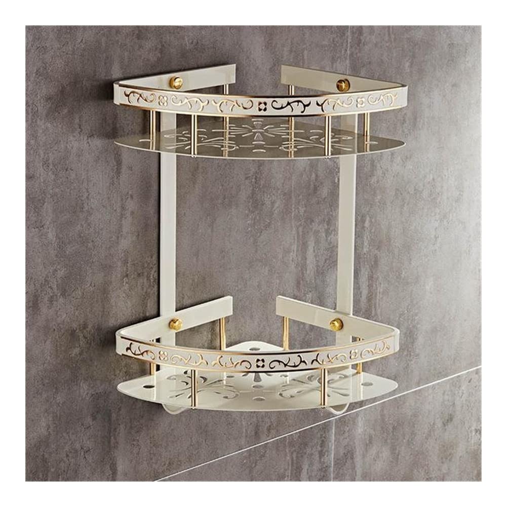 GTFDXJ Corner Shower Caddy Antique Aluminum Double Layer Bathroom Corner Shelf Bathroom Holder Showe Room Basket Bathroom Shelf
