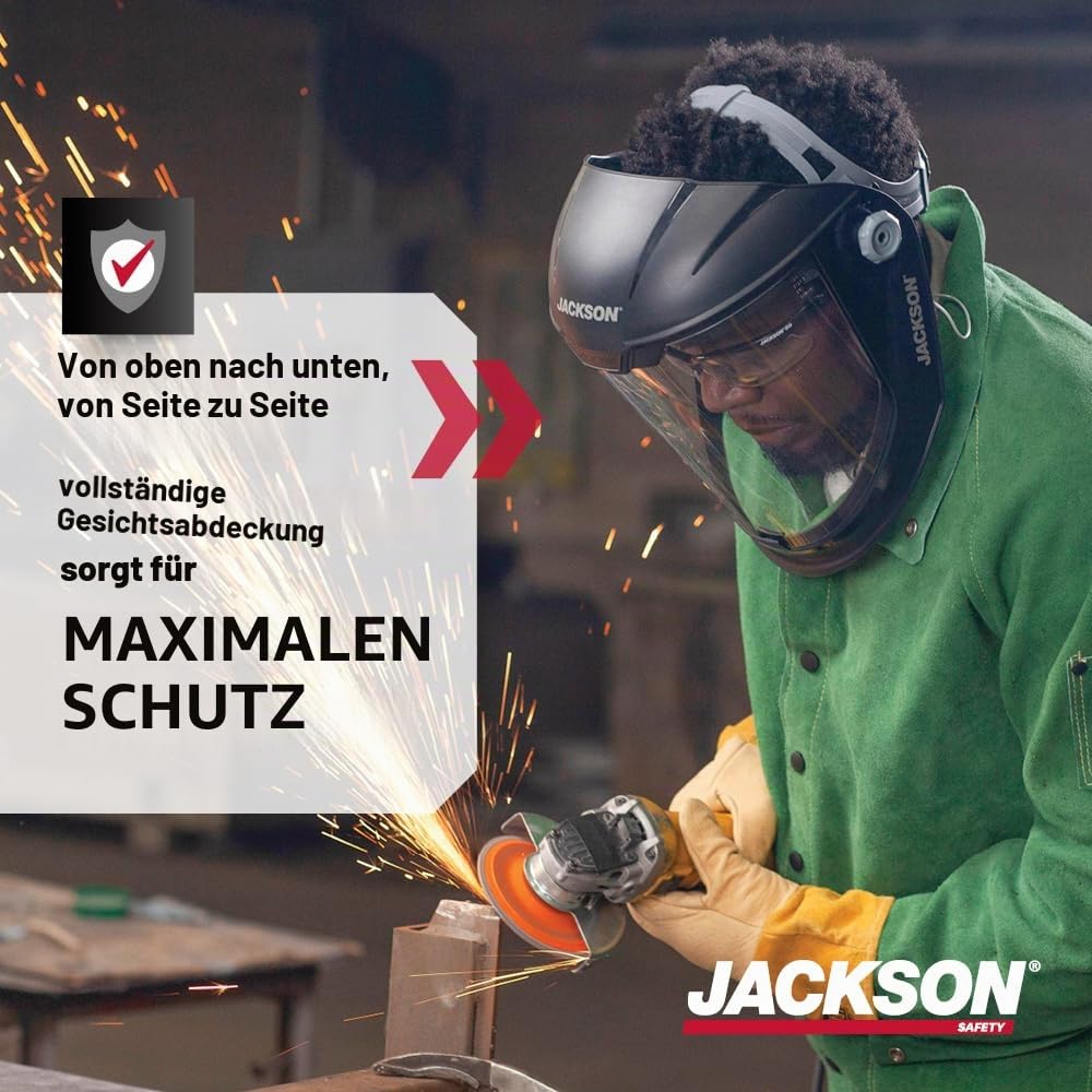 JACKSON SAFETY 14200 Maxview Premium Full Face Shield / Face Guard Clear Tönung, Visier Gesichtsschutz und Ratsche Kopfbedeckung