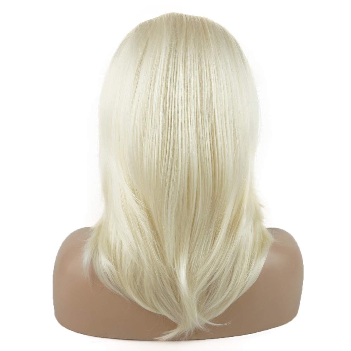 Lushy Lace Front Synthetic Straight Silky Shoulder Length Light Blonde White Mix Half Hand Tied Heat Friendly Heavy Density Realistic Wigs