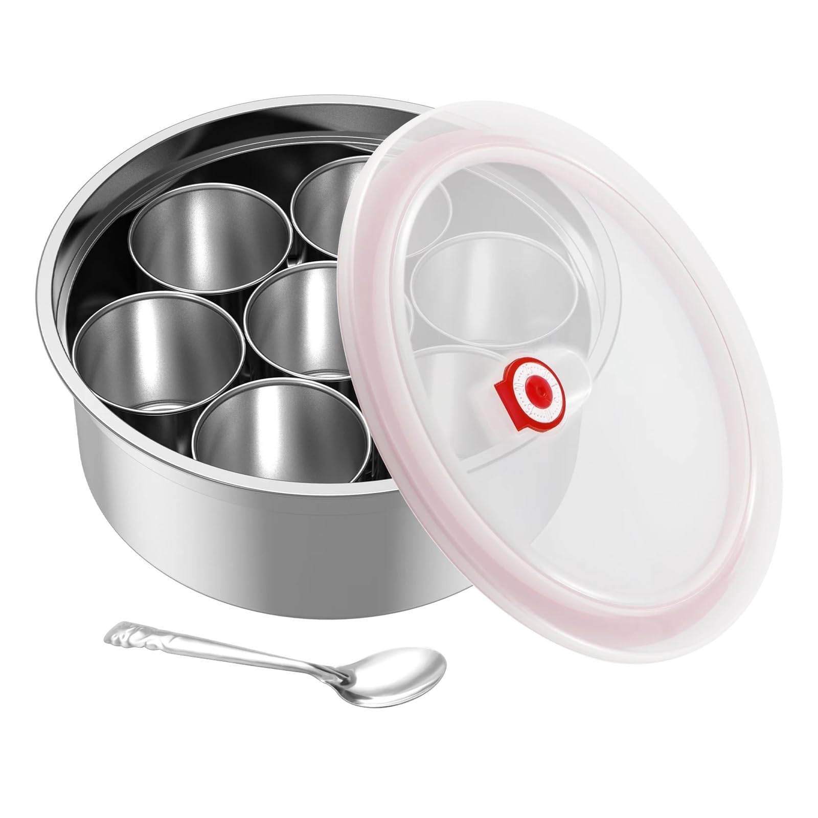 UBOHUZ Spice Box Stainless Steel Containers Masala Dabba With 7 Compartments With Transparent Lid for Kitchen Condiment