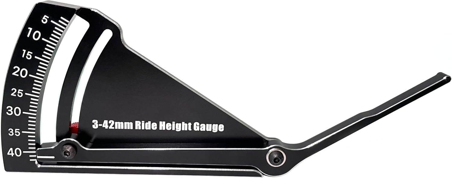 RC Car Ride Height Gauge Adjustable 3-42mm RC Wheel Height Rim Camber Gauge | Wide 3-42mm adjustable range for height&rim camber, durable alloy construction, clear sliding markings, compact pit-side tool