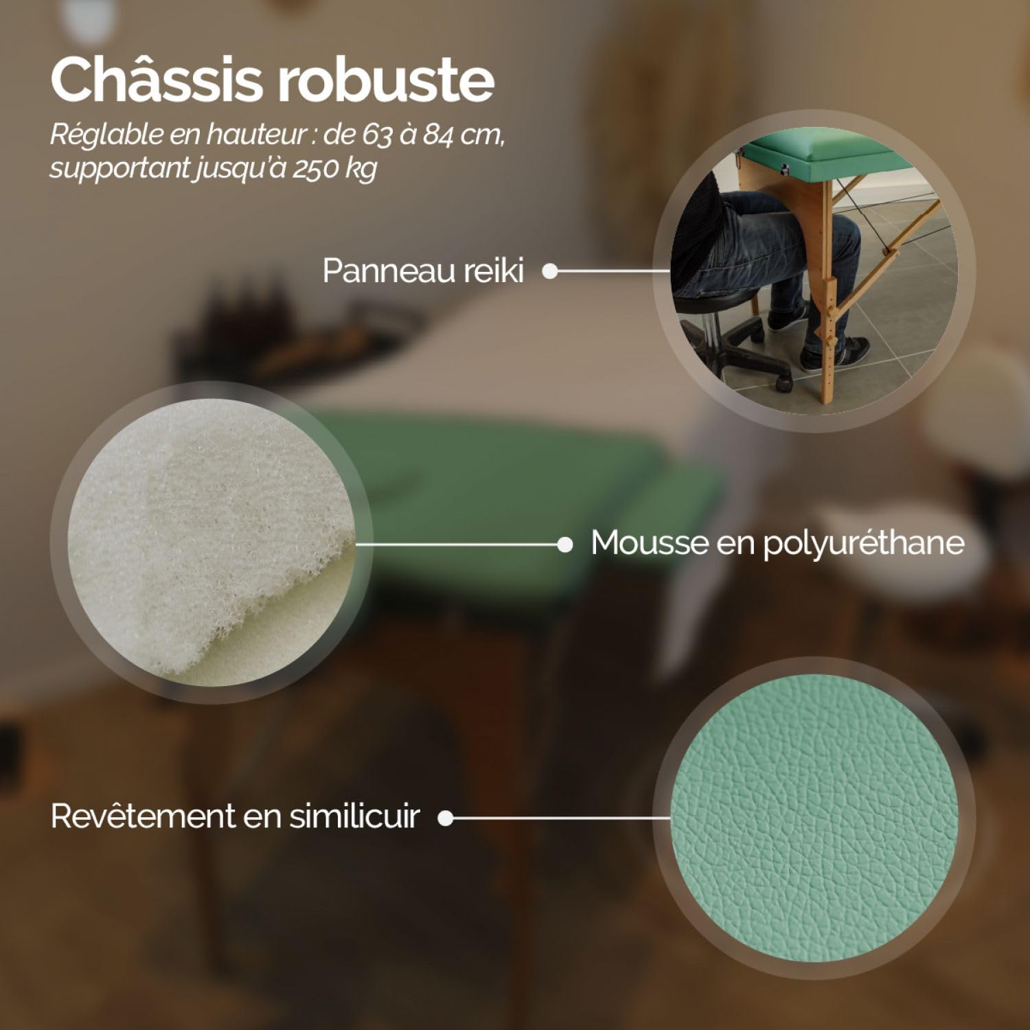 Vivezen - Table de Massage Pliante 2 Zones en Bois avec Panneau Reiki + Accessoires et Housse de Transport - Plusieurs Coloris