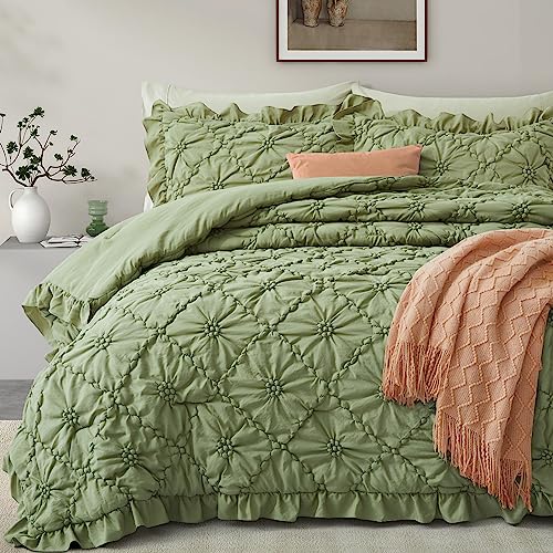 BEDAZZLED King Size Comforter Sets, Green Bedding Comforter Set, 3