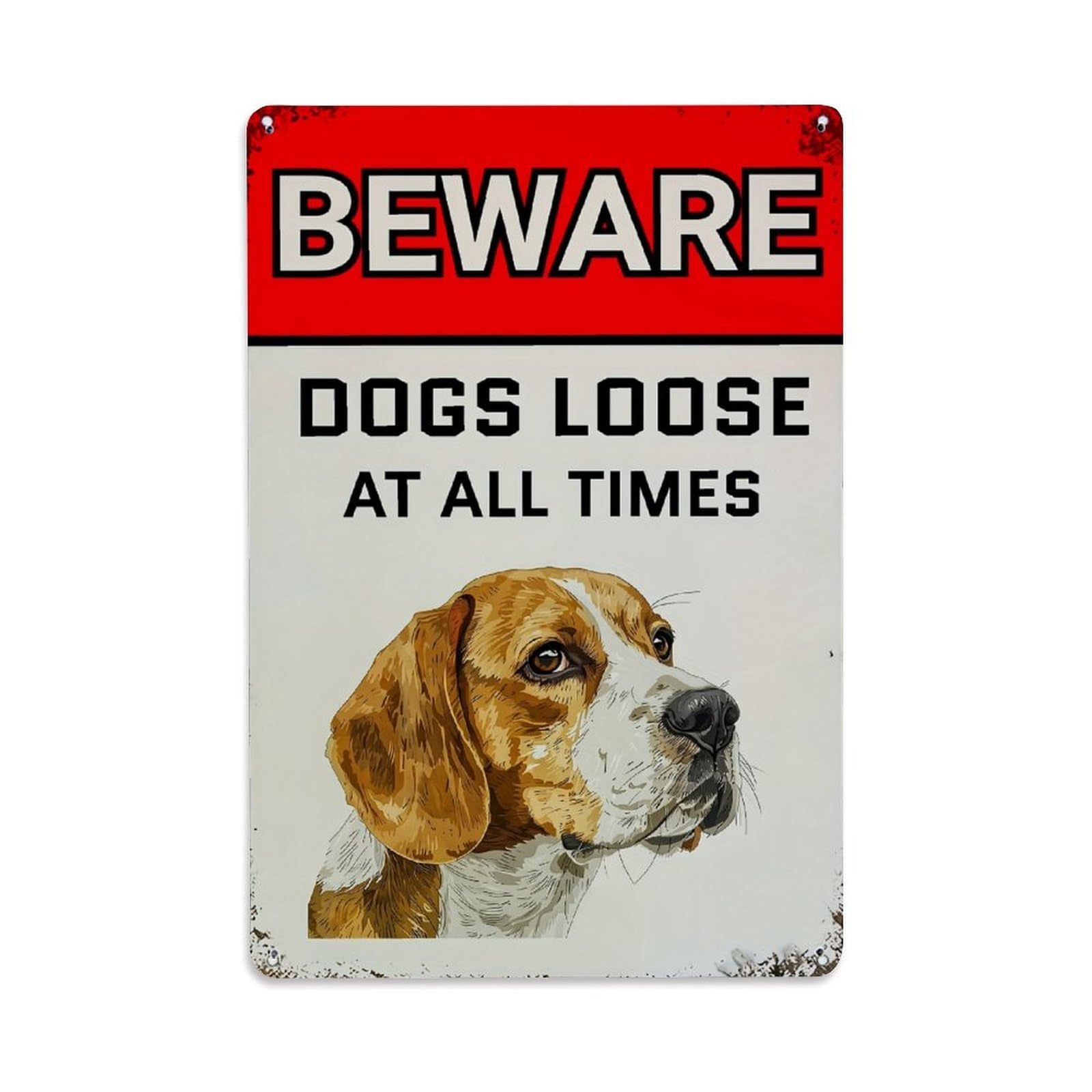 Jdyaojiesheng Vintage Beware Dogs Loose At All Times Tin Sign Retro Metal Wall Decor Metal Poster, Home Bar Garage Farmhouse Cafe Wall Art Decoration 8X12inches