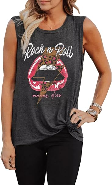 Women's Rock Music Tank Top - Vintage Band Graphic Sleeveless Shirt, Cotton Blend Tee