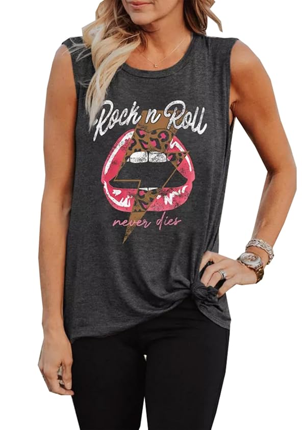 Vintage Style Rock and Roll Tank Tops Women Country Music Shirt Cute Music Band Shirt(Printing10.M) by ZIFOTA - Used condition - US$11.60