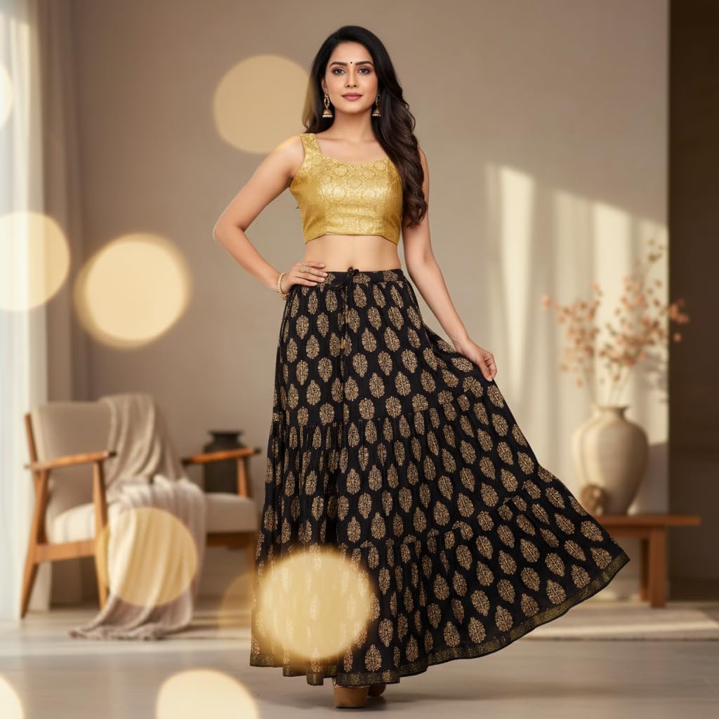 Chandrakala Flowy Long Skirt for Women A Line Casual Beach Party Holiday Maxi Skirts (S113-P)