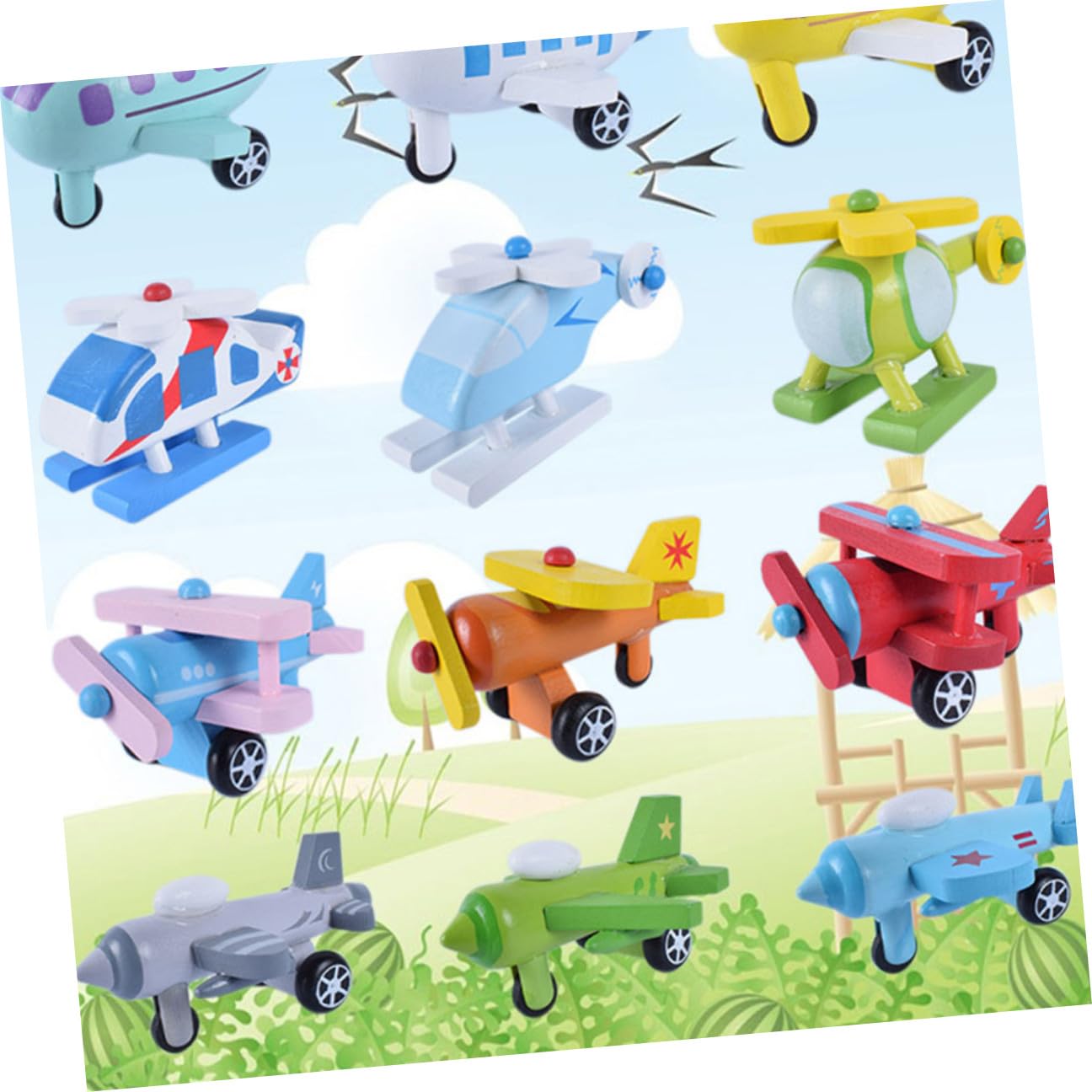 Mini Avión de Juguete de Madera, 12 Piezas, para Niños