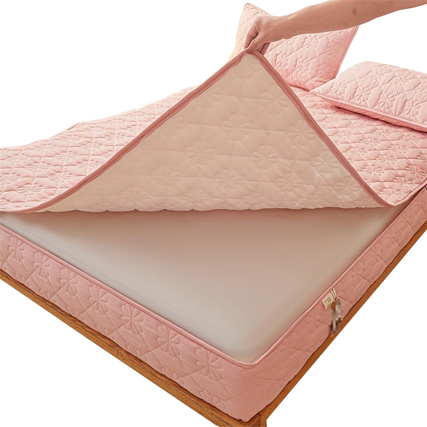 Coprimaterasso con Cerniera - Fodera Materasso Trapuntato, Imbottito, 80x190/90x190/120x190/140x200/160x190 cm, Personalizzabile, Protettivo e Respirante(Rosa,120x190+15cm)
