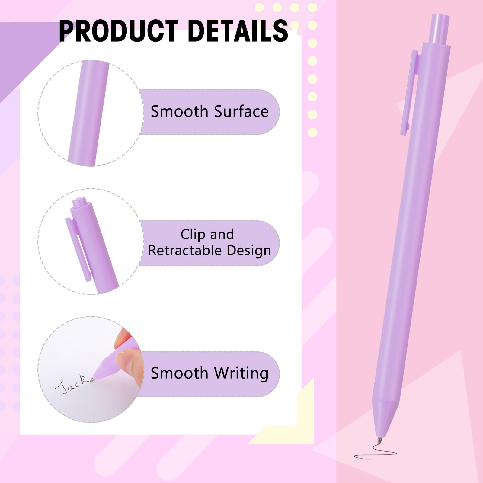 Fulmoon 50 bolígrafos retráctiles con tinta de gel negra, suministros de vuelta a la escuela, bonitos bolígrafos regalos para mujeres, bebés, profesores, estudiantes, oficina (morado claro)