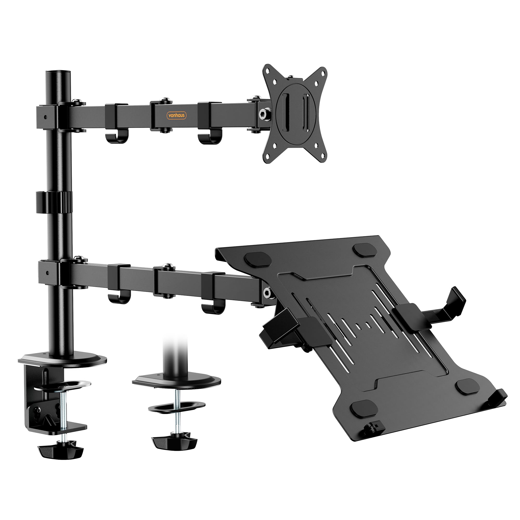 VonHaus Soporte para Monitor y Portátil de Escritorio – Brazo para Monitor de 13-32" de Altura Ajustable y Abrazaderas de Fácil Montaje - Giro, Inclinación y Rotación Totales - VESA 75x75, 100x100 mm
