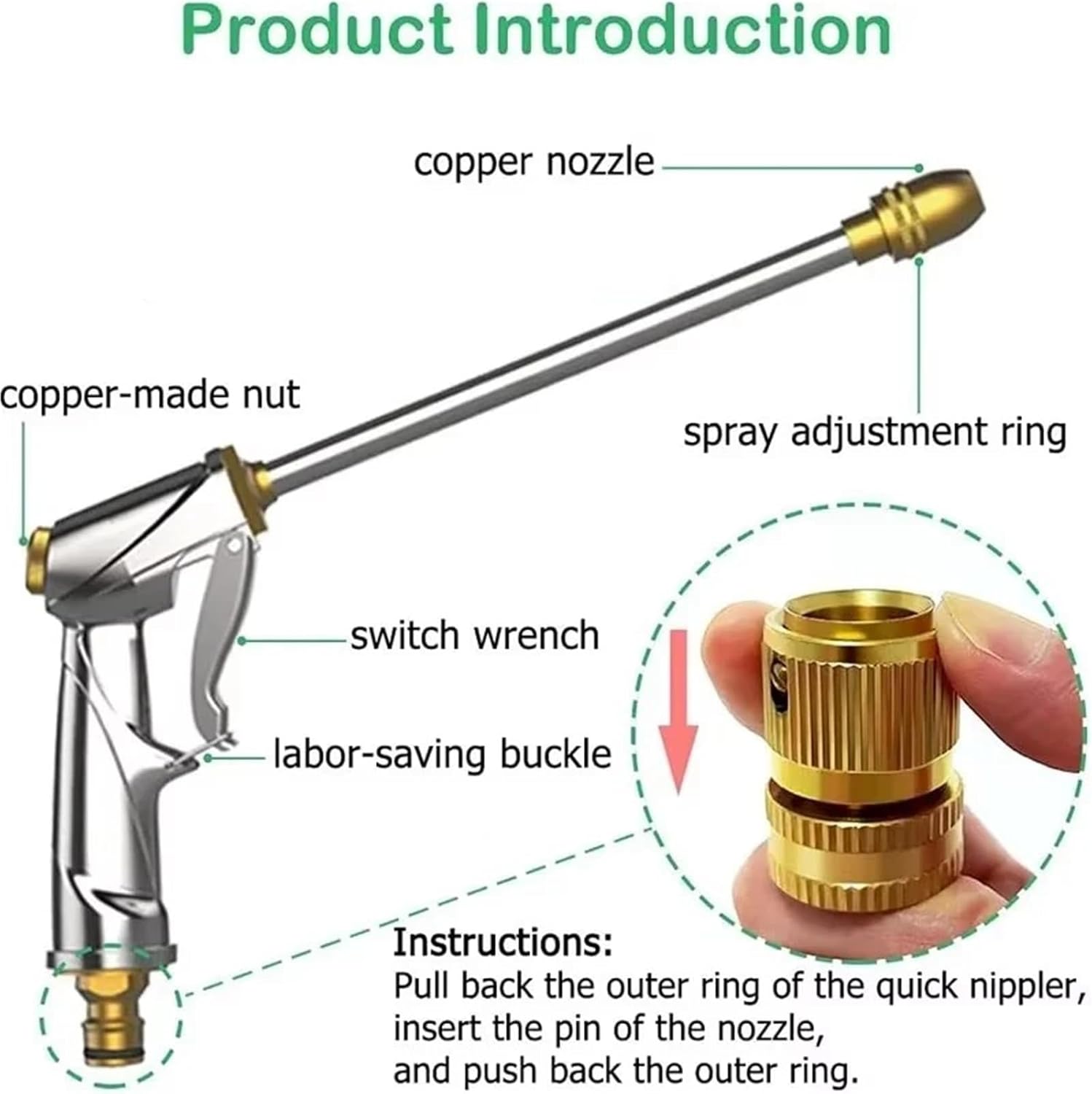 High-Pressure Garden Water Hose Nozzle – Adjustable Spray Gun for Plant Watering & Gardening