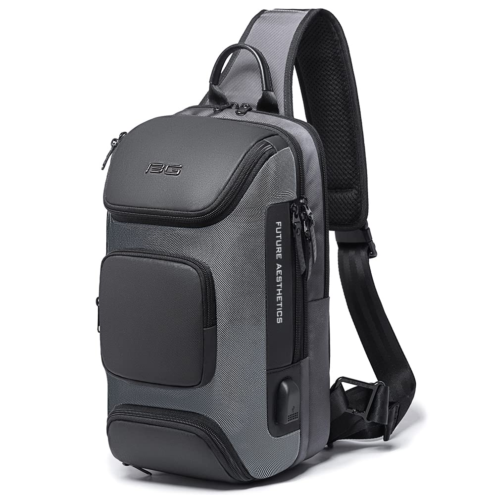 BANGE Sling Bag, Waterproof Men's Chest Bag Shoulder bags Crossbody Sling Backpack for Men……, Grey（with Usb）, Durable