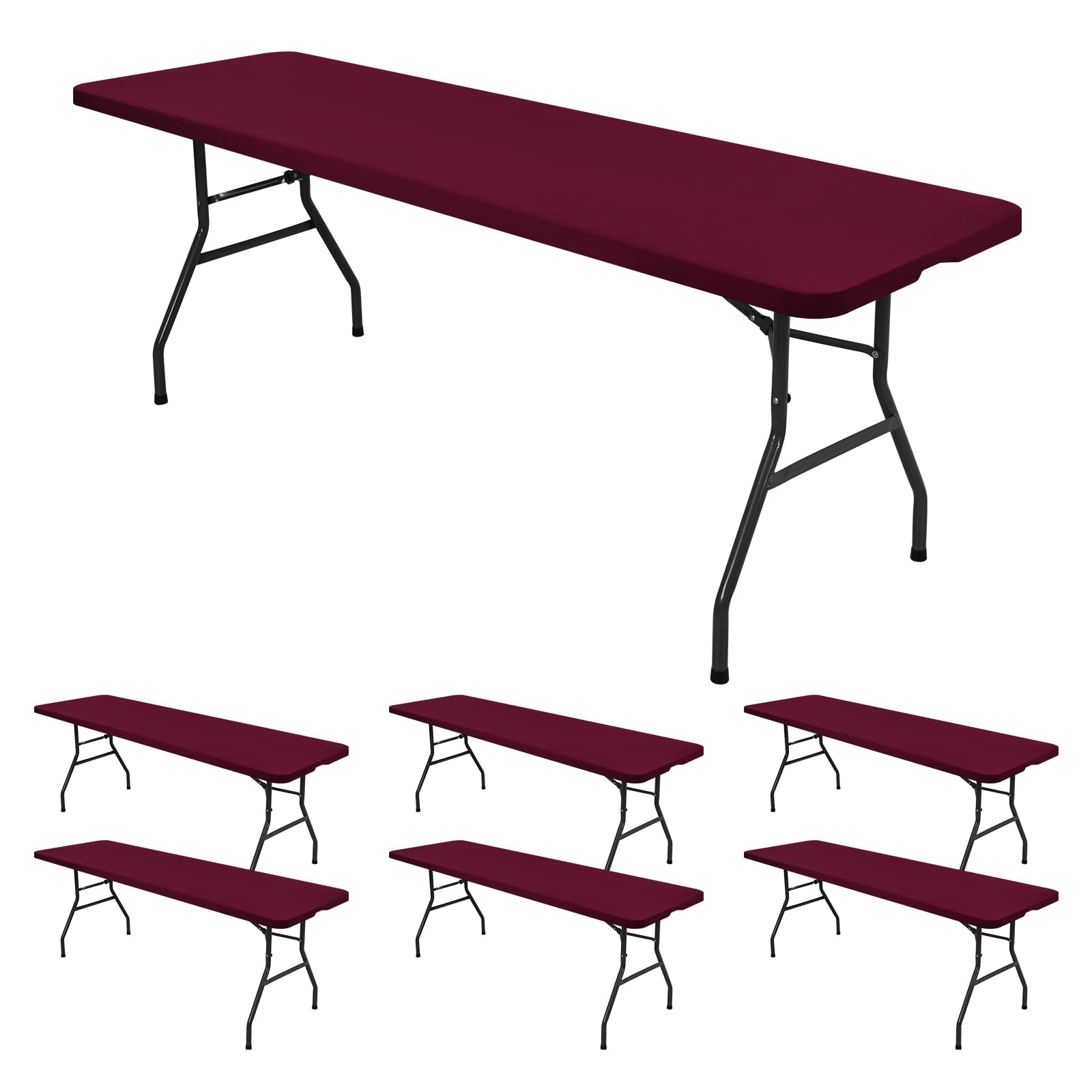 Paquete de 6 manteles de tela elástica para mesas de 8 pies, manteles de elastano lavables y elásticos rectangulares para interiores y exteriores, fiestas, pícnic, bodas, color rojo vino, 76 cm de