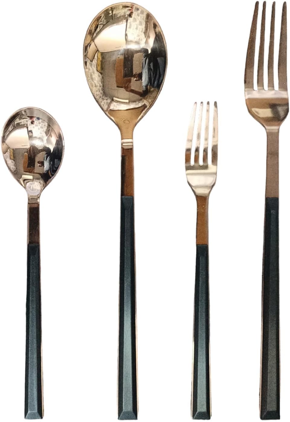4-Piece Style Cutlery Set | 2 Tablespoons & 2 Dinner Forks | Durable Stainless Steel Flatware for Home, Restaurants & Gift Giving (Wooden Handle) (Black Handle)