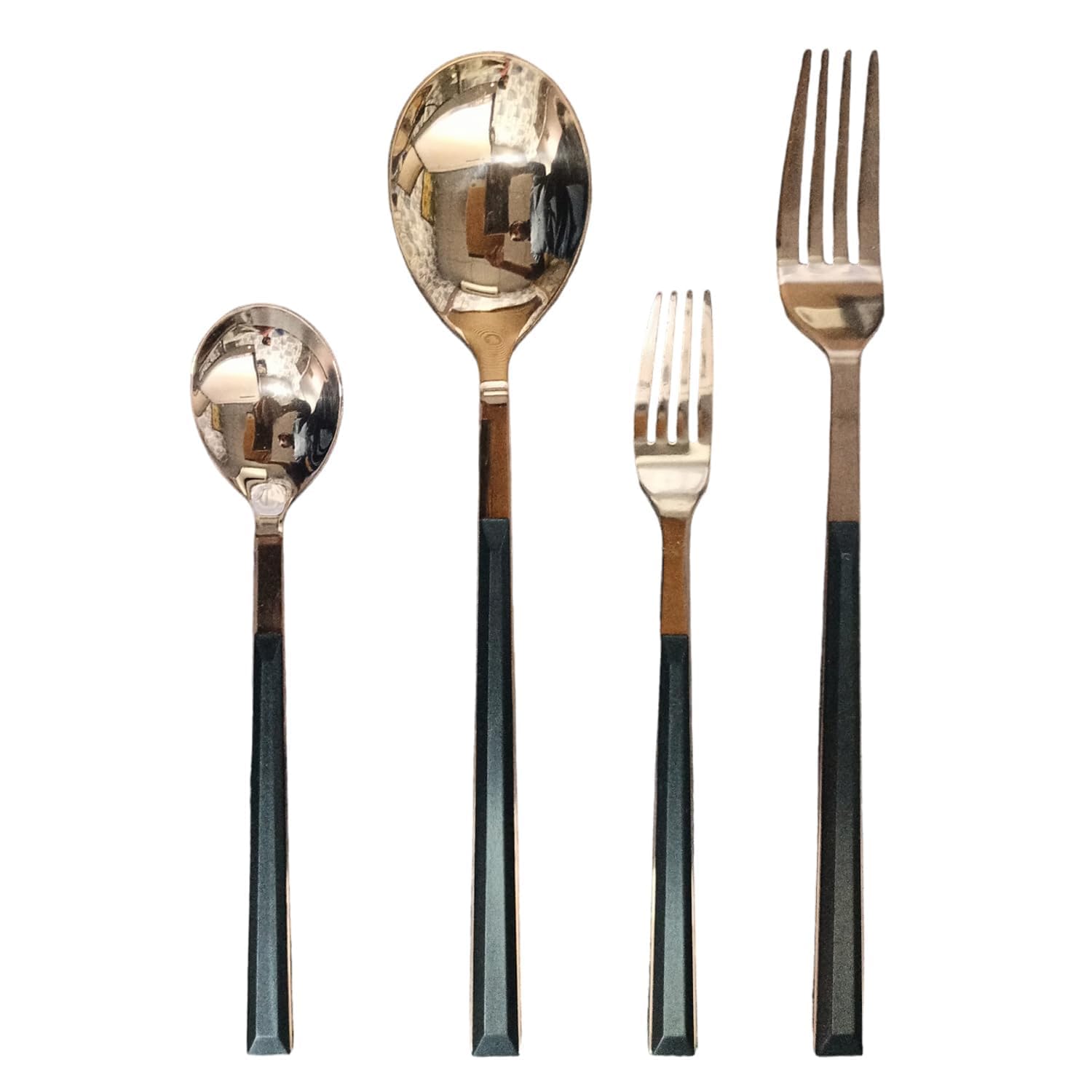 4-Piece Style Cutlery Set | 2 Tablespoons & 2 Dinner Forks | Durable Stainless Steel Flatware for Home, Restaurants & Gift Giving (Wooden Handle) (Black Handle)