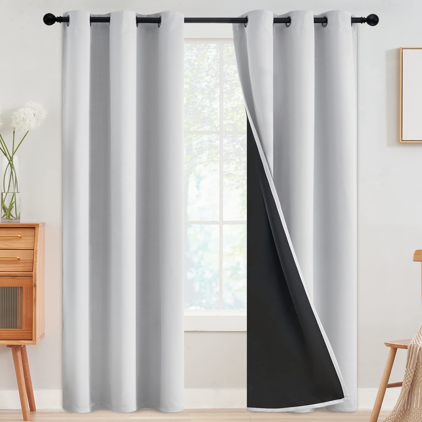 SimpleHome Cortinas 100% Opacas para Dormitorio, Cortinas de Ventana con Aislamiento térmico y Ojales, Cortinas Blancas para oscurecer la habitación, Cortinas para Sala de Estar con Parte Trasera
