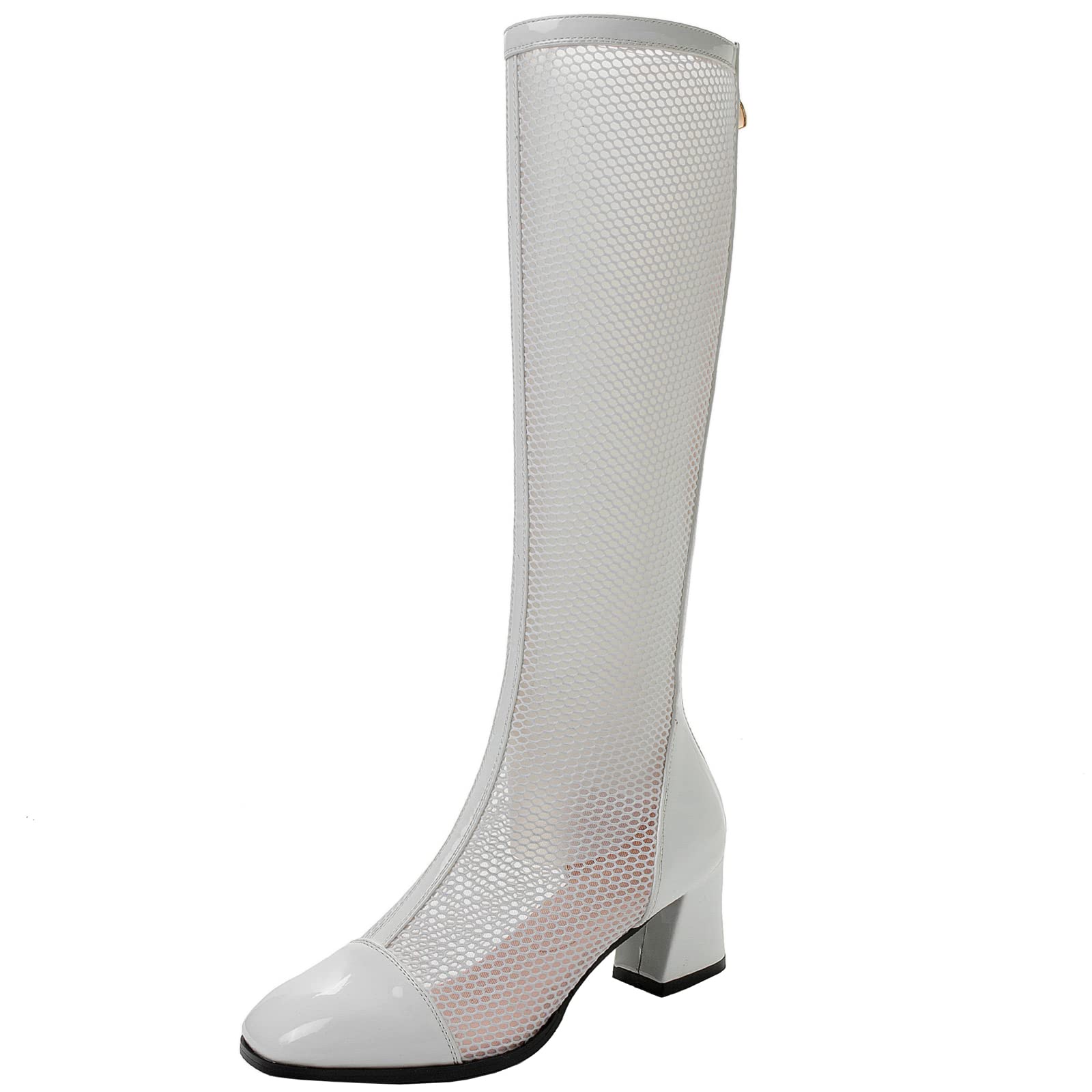 Sommer Kühl Atmungsaktive Mesh Knöchel/Knie High Stiefel mit Blockabsätzen und Rückenreißverschlüssen für Damen