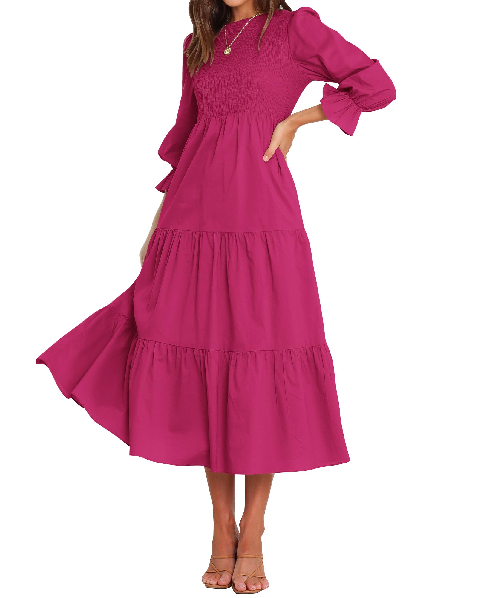 BTFBM Women Casual Long Sleeve Crew Neck Fall Dress Bohemian Relaxed Fit Floral Flowy Maxi Dresses Tiered Cocktail Dress