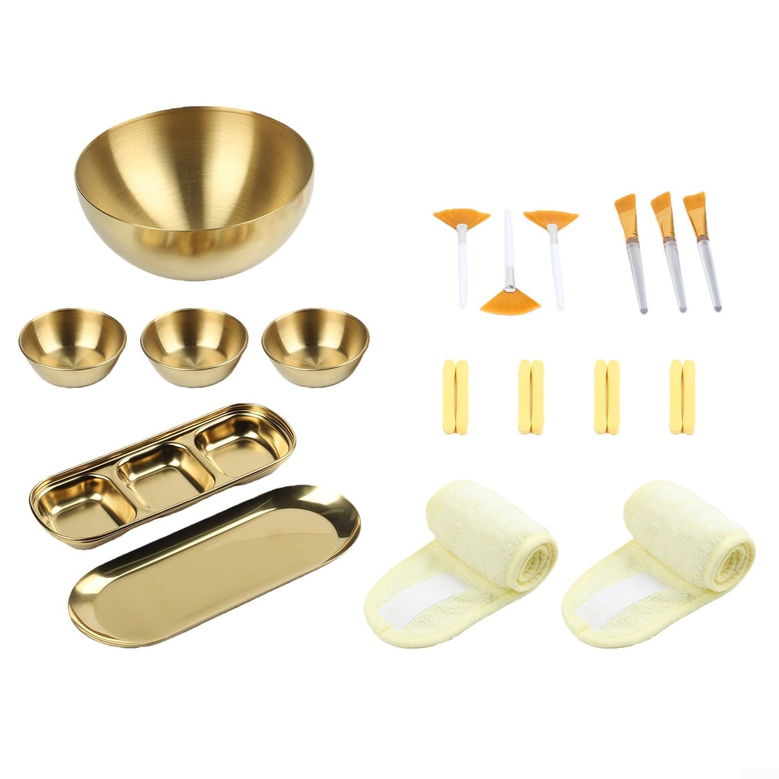 Set di 26 ciotole per il trattamento del viso in acciaio inox, con spazzole e accessori, kit di miscelazione per maschera dorata con vassoio divisorio, per casa, spa, salone, bellezza idratazione