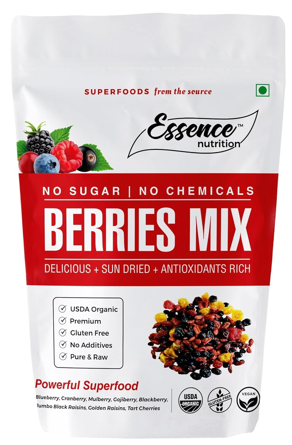 Essence Nutrition Certified Organic Berries Mix (500gm) - No Added Sugar, No Chemical Preservatives, USDA Organic - Mixed Berries Without Sugar for Eating - Dry Fruit (B0CNQ171XL) Amazon Price History, Amazon Price Tracker