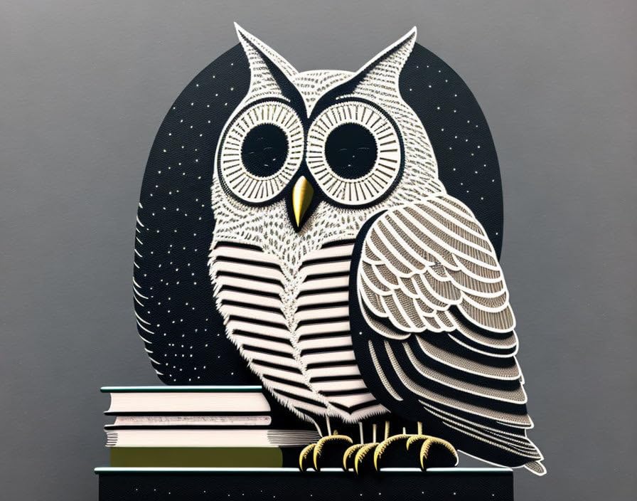 Chouette posant avec livres oeuvre d'art en toile epuree pour interieur chic