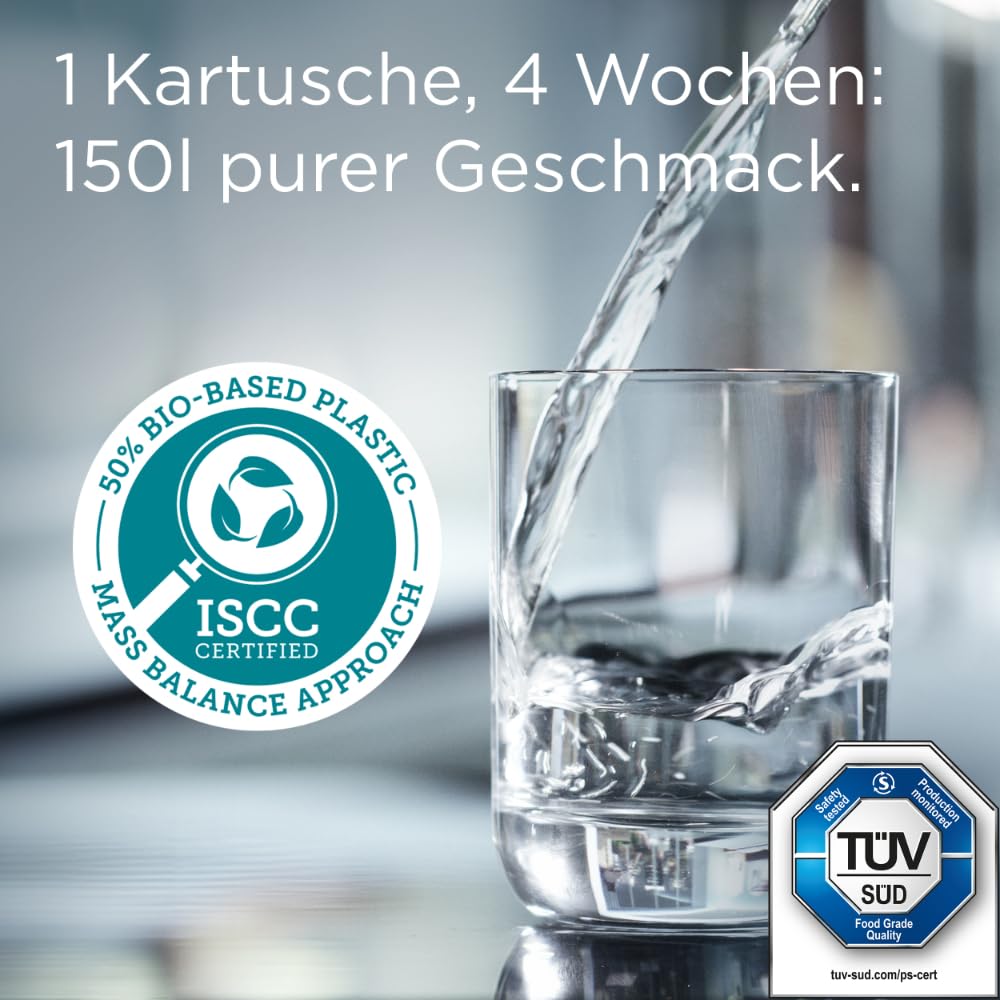 BRITA Wasserfilter Kanne Glas hellblau (2,5l) inkl. 3 MAXTRA PRO Pure Performance Kartuschen – Premium Kanne aus Glas mit Smart Light LED & Klappdeckel – filtert Verunreinigungen, Kalk, Metalle usw.