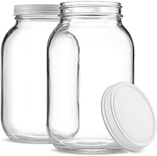 1 Gallon Glass Jar With Lid – 2 Pack Large Glass Jar With Airtight Metal...