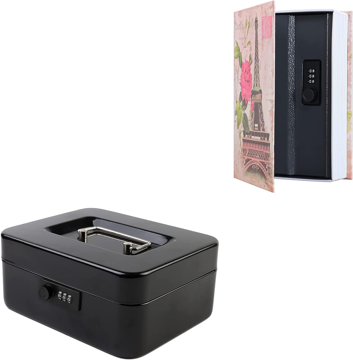 KYODOLED Medium Cash Box with Combination Lock Safe Metal Money Box with Money Tray