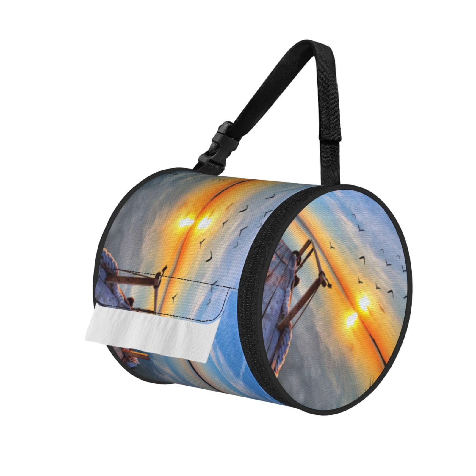 Sunset Scenery Print Fashion Tissues Organizer Box, Hanging Tissue Holder For Purse Coins For Car Office Daily Outing