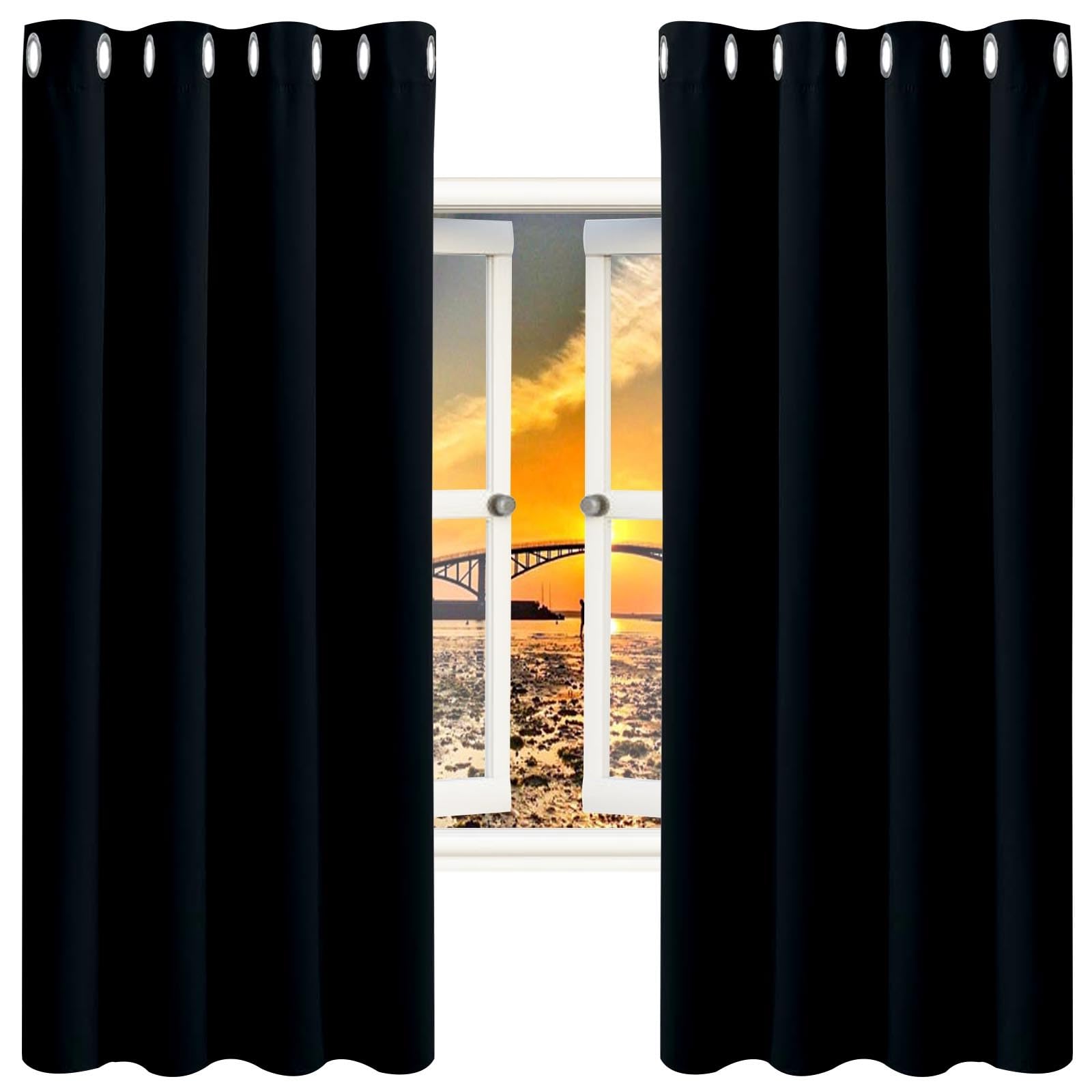 GAIFNAG 100% Blackout Curtains Bedroom 140 x 160 cm Thermal Insulated & Noise Reducing, Facile da Installare Voile Curtain with Eyelet for Apartment/Hotel Dorm, Black — image 1