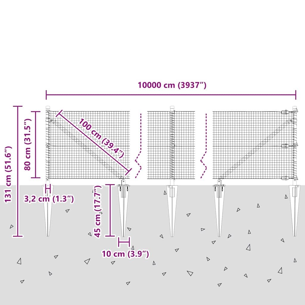 vidaXL Recinzione in rete saldata con punte 100 x 0,8 m Grigio Rete