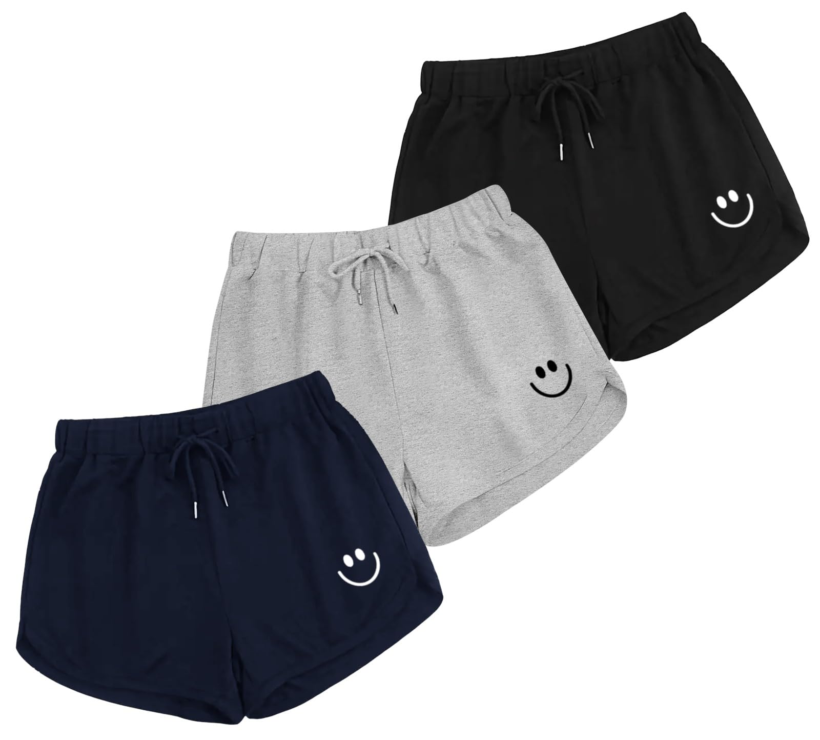 Womens Casual Wear Smle Print Shorts (Smile Shorts-Black,Grey,Navy)