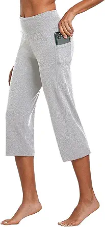 baleaf Womens Yoga Capri Pants High Waist Capri Leggings with Pockets Wide Leg Crop Exercise Workout Summer Pants
