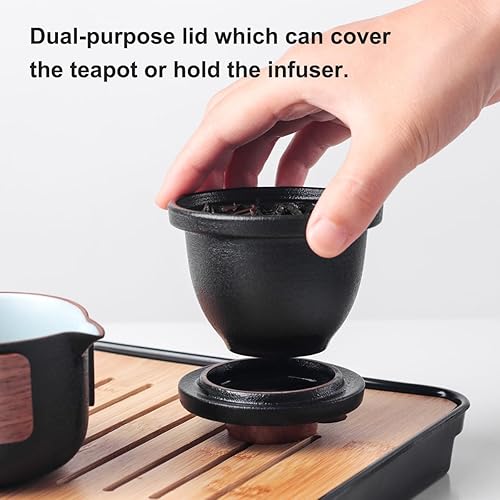 Miniatura 4 de Juego de mini tetera de cerámica de viaje, tetera china de kung fu, 1 olla 2 tazas de taza de té de porcelana con diseño de pingüino lindo con