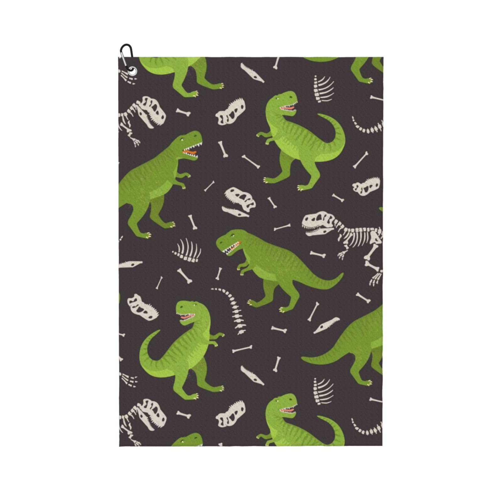 AOOEDM Dinosaur Skeleton Print Golf Towel with Carabiner Clip Absorbent Microfiber Golf Towel for Cleaning Golf Ball Club Putter Iron for Golf Bag Trolly Belt Loop 16" X 24"
