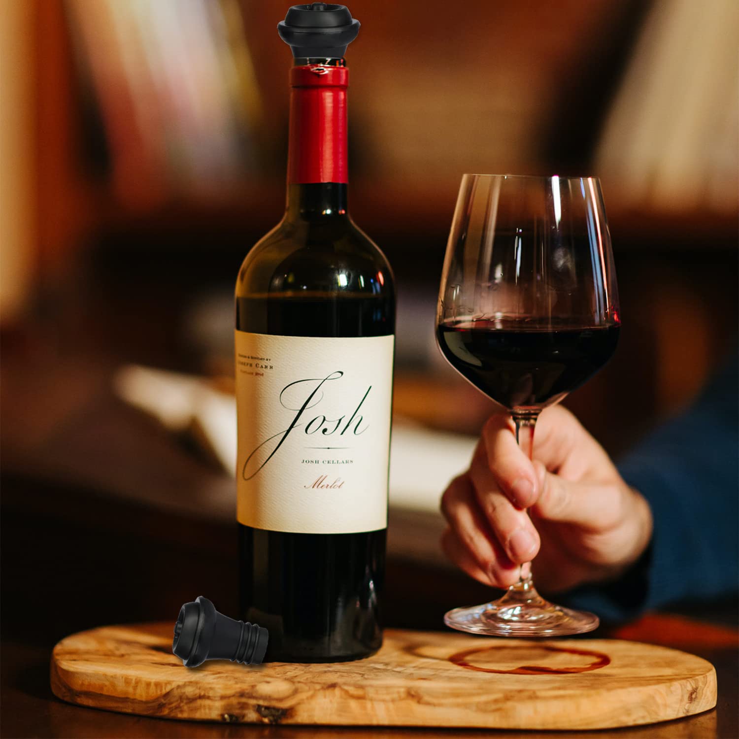 Set di 6 tappi per bottiglie di vino, riutilizzabili, per mantenere