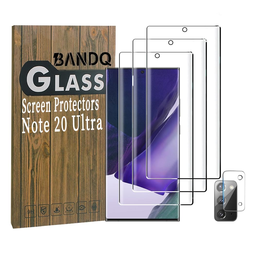 BANDQ 3 Pack Samsung Galaxy Note 20 UItra Screen Protector【3+1 Pack】 1 Pack Camera Lens Protector, Bubble-Free, 9H Tempered Glass Screen Protector for Galaxy Note 20 UItra Screen Protector