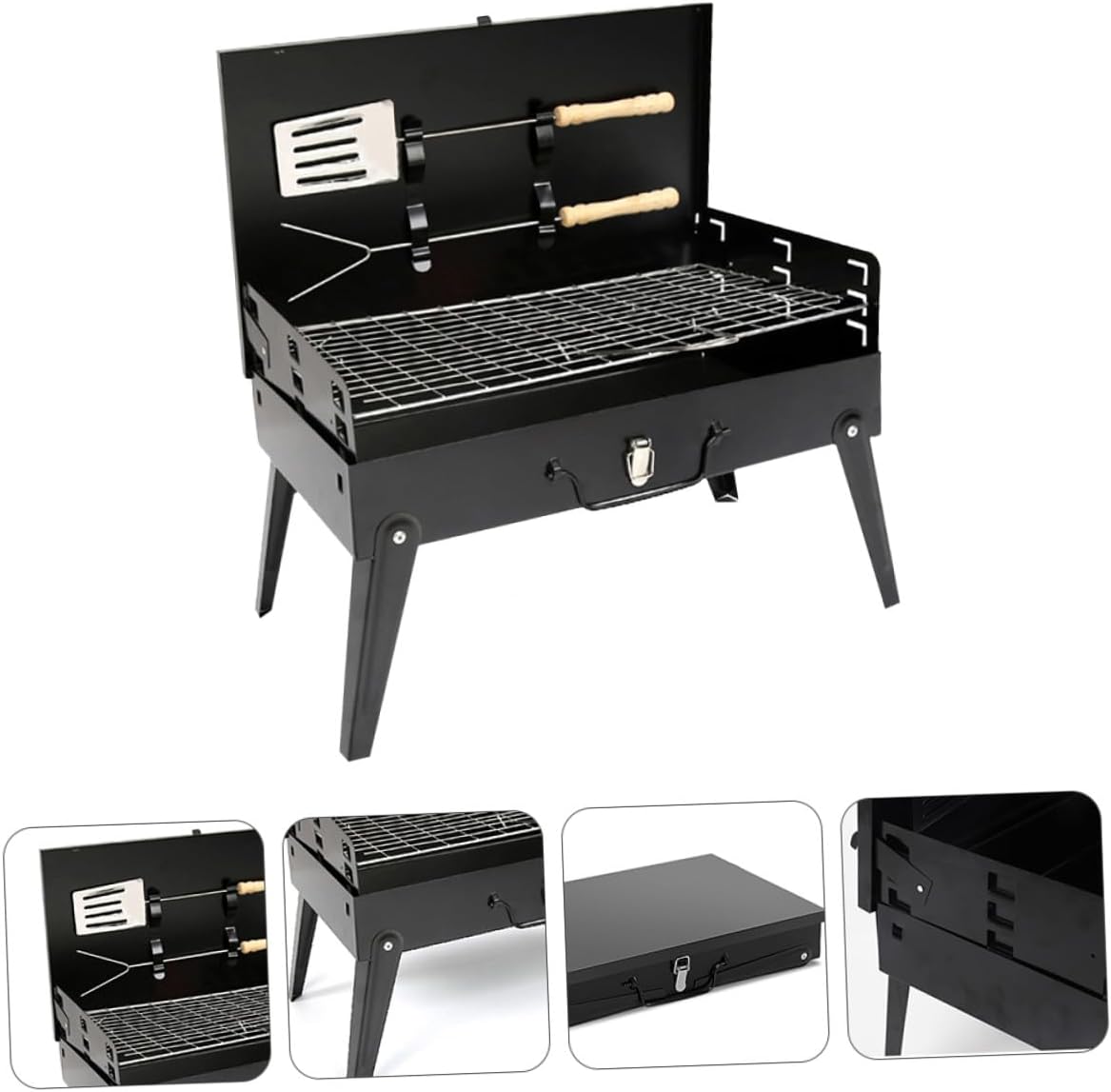 Luxshiny Portable Folding Bbq Grill Stove 44x27x47cm Outdoor Barbecue with Accessories, Compact Campfire Cooking Rack for Camping, Hiking, and Picnic