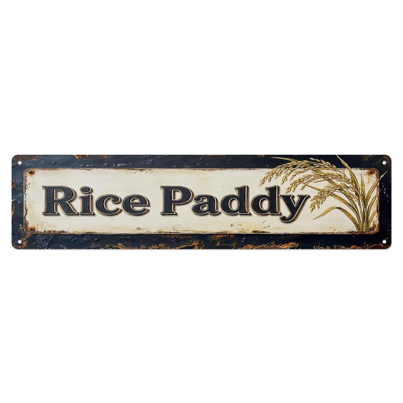 Vintage Rice Paddy White Farmhouse Metal Tin Sign