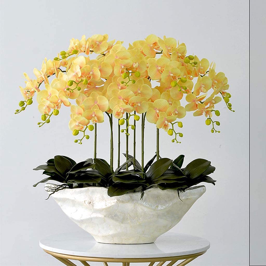 Ngdfgr As Known Artificial Flower Set, Artificial Phalaenopsis Orchid Bonsai Fake Flowers With Vase Arrangement 12 Head Silk Cloth Phalaenopsis Bonsai For Table Home Decor Beautiful Arti