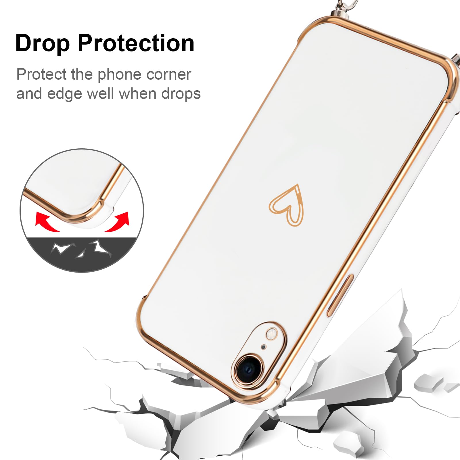 Pnakqil per Magnetica Cover per iPhone 11 con Cordino, Ultra Sottile Cuore Silicone Custodia con Laccio Tracolla, Elettrolitico TPU Case con Collana per iPhone 11 6.1 Pollic, Nero