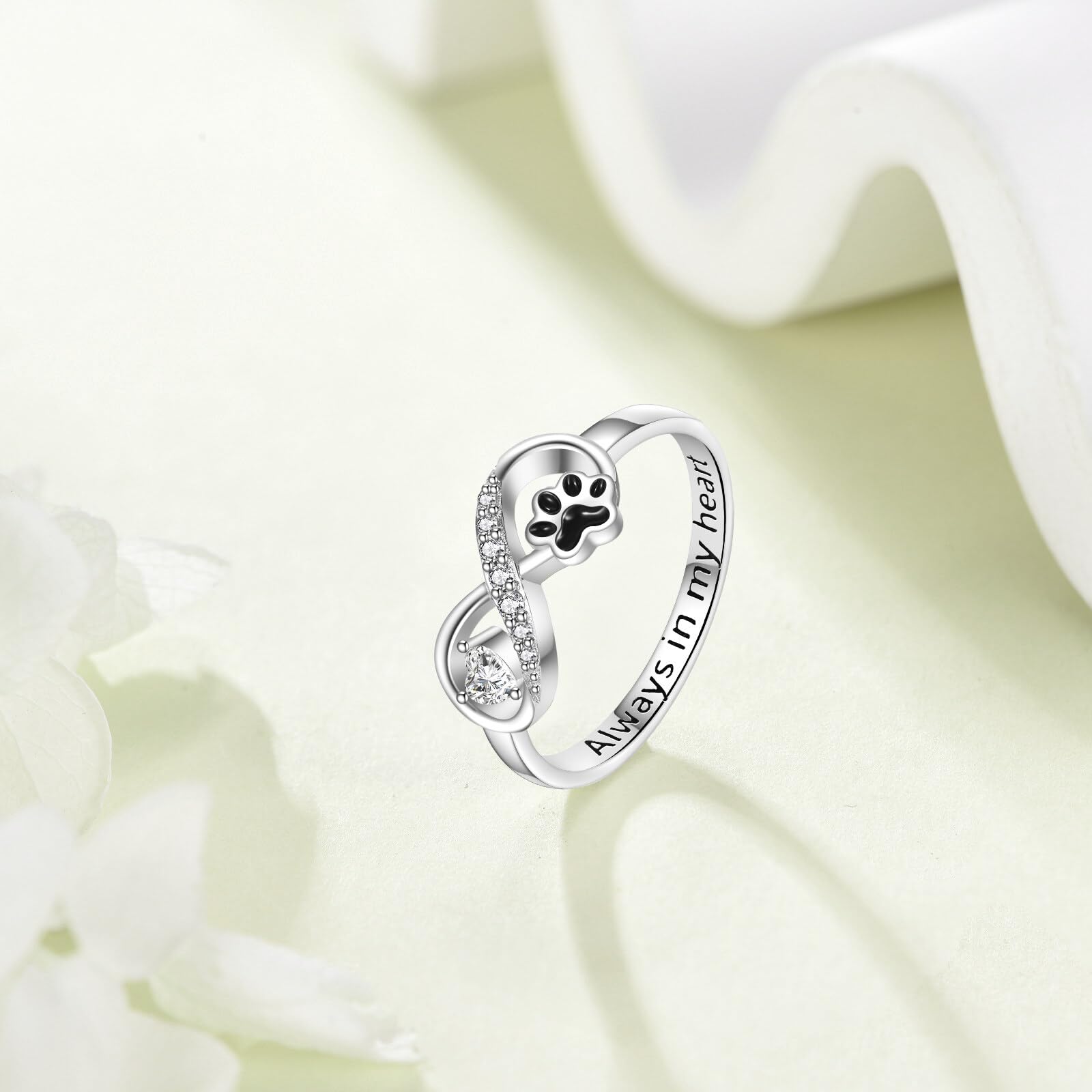 Paw Print Anello in argento Sterling Memorial Cat Paw Print Ring Cane Infinity Puppy Pet Claw Ring for Women Cat Dog Jewelry for Women